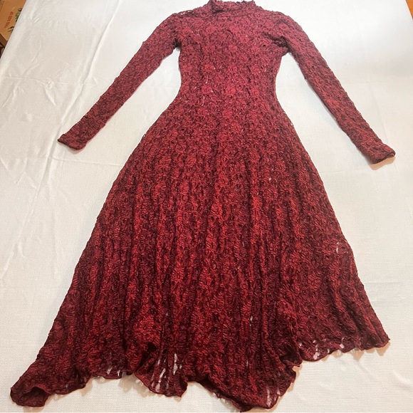 ZARA Burgundy Lace Asymmetrical Hem Midi Dress M NWT Boudoir Dark Romance Whimsy - Picture 13 of 16